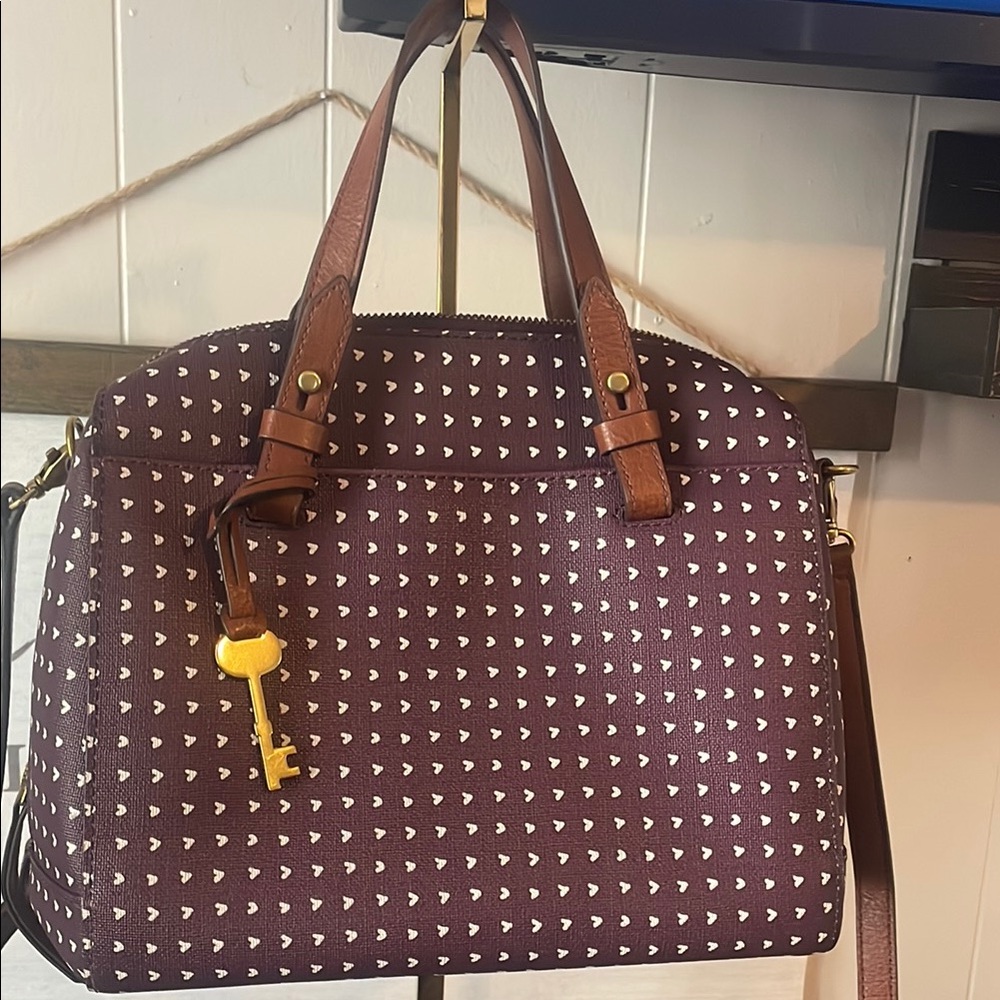 Fossil Purple and Brown Satchel with Structured Design
